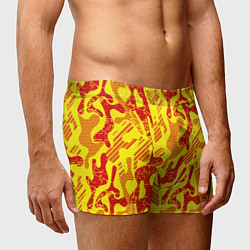 Трусы-боксеры мужские Абстракция красный рисунок на желтом фоне, цвет: 3D-принт — фото 2