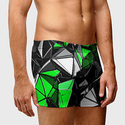 Трусы-боксеры мужские Зелёно-белые рельефные треугольники на чёрном фоне, цвет: 3D-принт — фото 2