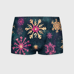 Мужские трусы Новогодние разноцветные снежинки