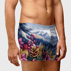 Трусы-боксеры мужские Новогодний горный пейзаж с цветами, цвет: 3D-принт — фото 2