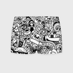 Трусы-боксеры мужские Black and white doddle monsters, цвет: 3D-принт