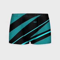 Трусы-боксеры мужские Sport чёрный и неоновый голубой абстракция с полос, цвет: 3D-принт
