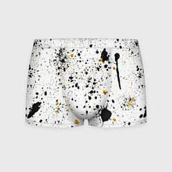Трусы-боксеры мужские Черные и золотистые пятна краски на белом фоне, цвет: 3D-принт