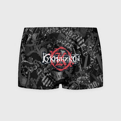 Трусы-боксеры мужские Кукрыниксы логотип на фоне гитар, цвет: 3D-принт