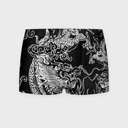 Трусы-боксеры мужские Белый дракон на черном, цвет: 3D-принт