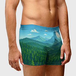 Трусы-боксеры мужские Горный пейзаж - пиксель арт, цвет: 3D-принт — фото 2