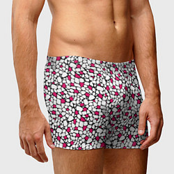 Трусы-боксеры мужские Мелкий красно белый мозаичный узор на черном, цвет: 3D-принт — фото 2