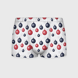 Трусы-боксеры мужские Синие и красные новогодние шары со снежинками, цвет: 3D-принт