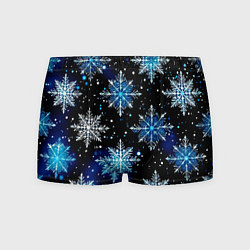 Трусы-боксеры мужские Стилизованный чёрно-синий со снежинками, цвет: 3D-принт