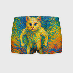 Трусы-боксеры мужские Борзый кот в стиле Ван Гога, цвет: 3D-принт