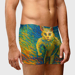 Трусы-боксеры мужские Борзый кот в стиле Ван Гога, цвет: 3D-принт — фото 2
