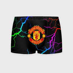 Трусы-боксеры мужские Манчестер Юнайтед неоновые молнии, цвет: 3D-принт
