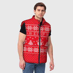Мужской жилет Новогодний Егор ugly sweater со снеговиками, цвет: 3D-красный — фото 2
