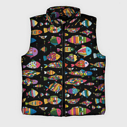 Мужской жилет Разноцветные рыбы - черный фон, цвет: 3D-черный