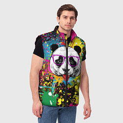 Мужской жилет Панда хипстер в брызгах краски, цвет: 3D-черный — фото 2