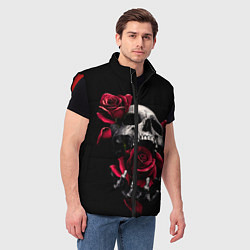 Мужской жилет ЧЕРЕП И РОЗЫ, цвет: 3D-красный — фото 2