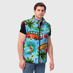 Мужской жилет Пальмы, волны, серфинг, цвет: 3D-красный — фото 2