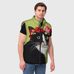 Мужской жилет Кот и цветы, цвет: 3D-светло-серый — фото 2