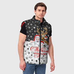 Мужской жилет С Новым Годом дед мороз и олень, цвет: 3D-красный — фото 2