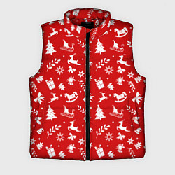 Мужской жилет НОВОГОДНИЙ УЗОР КРАСНО БЕЛЫЙ, цвет: 3D-красный