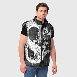 Мужской жилет ЧБ Японский Дракон Dragon Иероглифы, цвет: 3D-светло-серый — фото 2
