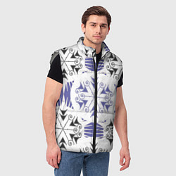 Мужской жилет Острый белые снежинки на сиреневом фоне, цвет: 3D-светло-серый — фото 2