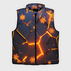 Мужской жилет НОВОГОДНИЕ ОГНЕННЫЕ 3D ПЛИТЫ FIRE NEON HEXAGON, цвет: 3D-черный