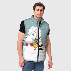 Мужской жилет Деревенский Новый Год Дед Мороз и Олень, цвет: 3D-черный — фото 2