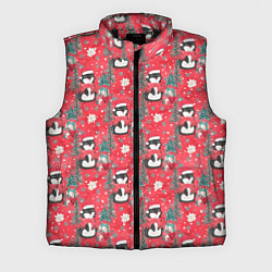Мужской жилет Пингвины красный паттерн, цвет: 3D-черный