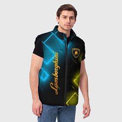 Мужской жилет Lamborghini - Неоновые фигуры, цвет: 3D-черный — фото 2