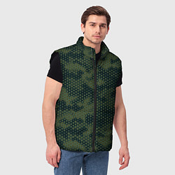 Мужской жилет Абстрактный геометрический зеленый камуфляж, цвет: 3D-черный — фото 2