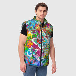 Мужской жилет Яркое безумие Бабочки, кляксы, граффити, цвет: 3D-светло-серый — фото 2