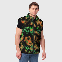 Мужской жилет Зелено-оранжевый осенний абстрактный узор, цвет: 3D-черный — фото 2