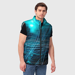 Мужской жилет Неоновые волны и линии - Голубой, цвет: 3D-светло-серый — фото 2