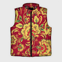 Мужской жилет Хохломская Роспись Цветы На красном Фоне, цвет: 3D-светло-серый