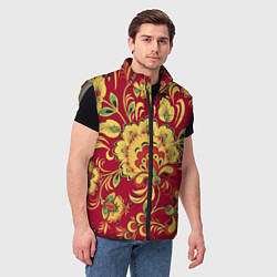 Мужской жилет Хохломская Роспись Цветы На красном Фоне, цвет: 3D-светло-серый — фото 2