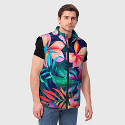 Мужской жилет Яркие тропические цветы Лето, цвет: 3D-черный — фото 2