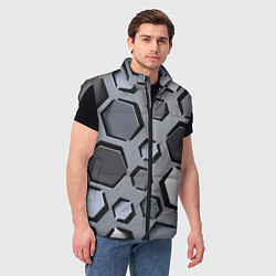 Мужской жилет Металлическая киберпанк броня - Серый, цвет: 3D-светло-серый — фото 2