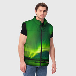 Мужской жилет Абстрактное полярное сияние - Зелёный, цвет: 3D-черный — фото 2