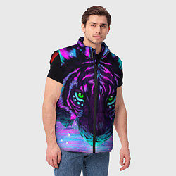 Мужской жилет Светящийся неоновый тигр, цвет: 3D-красный — фото 2