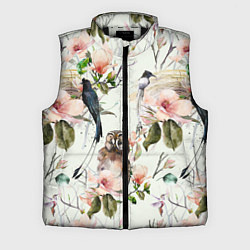 Мужской жилет Цветы Нарисованные Магнолии и Птицы, цвет: 3D-черный