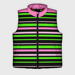Мужской жилет Полосаты узор в зелено-розовых оттенках на черном, цвет: 3D-красный
