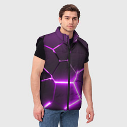 Мужской жилет Фиолетовые неоновые геометрические плиты, цвет: 3D-черный — фото 2