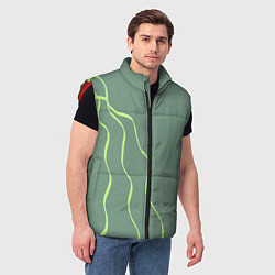 Мужской жилет Абстрактные зеленые линии на фоне цвета хаки, цвет: 3D-красный — фото 2