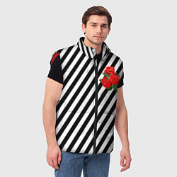 Мужской жилет Черно-белые полоски с букетом роз, цвет: 3D-красный — фото 2