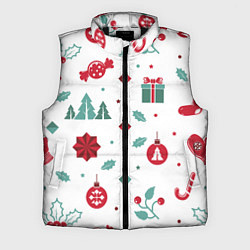 Мужской жилет Новый год подарки, конфеты, ёлочные шары, цвет: 3D-черный