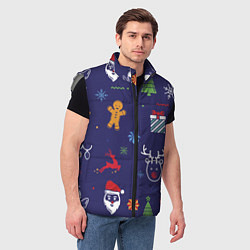 Мужской жилет Новый год олени, ангелы, снежинки, цвет: 3D-светло-серый — фото 2