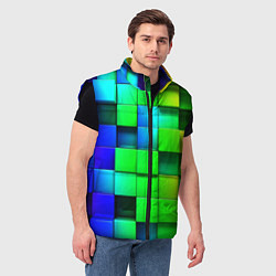 Мужской жилет Цветные неоновые кубы, цвет: 3D-черный — фото 2