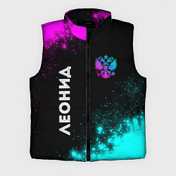 Мужской жилет Леонид и неоновый герб России: надпись, символ, цвет: 3D-черный