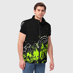 Мужской жилет Яркое граффити на черной стене, цвет: 3D-светло-серый — фото 2